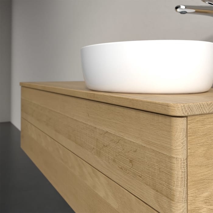 Villeroy & Boch Antao Waschbeckenunterschrank, 120 x 19 cm, 2 Auszüge, Fronten ohne Struktur, mit Hahnloch, für Waschtisch rechts