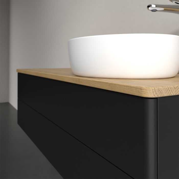 Villeroy & Boch Antao Waschbeckenunterschrank, 120 x 19 cm, 2 Auszüge, Fronten ohne Struktur, mit Hahnloch, für Waschtisch rechts