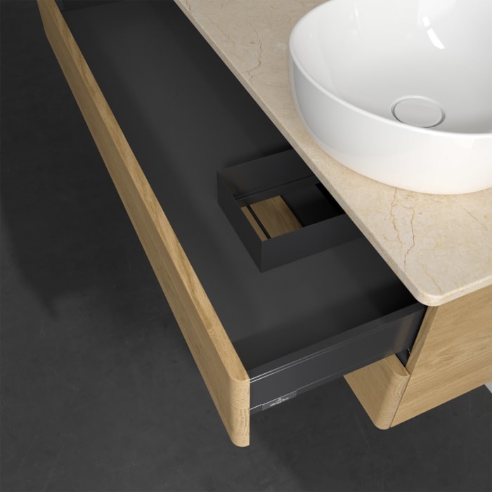 Villeroy & Boch Antao Waschbeckenunterschrank, 120 x 19 cm, 2 Auszüge, Fronten ohne Struktur, ohne Hahnloch, für Waschtisch rechts