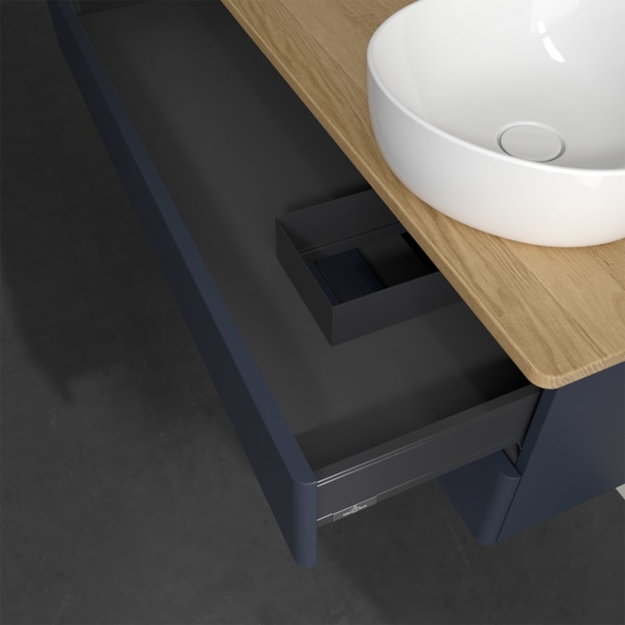 Villeroy & Boch Antao Waschbeckenunterschrank, 120 x 19 cm, 2 Auszüge, Fronten ohne Struktur, mit Hahnloch, für Waschtisch rechts