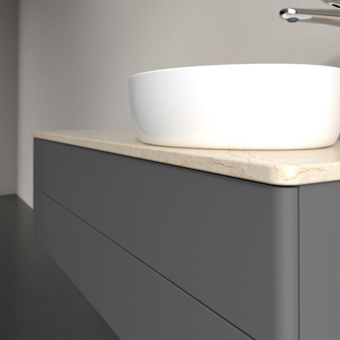 Villeroy & Boch Antao Waschbeckenunterschrank, 120 x 19 cm, 2 Auszüge, Fronten ohne Struktur, mit Hahnloch, für Waschtisch rechts