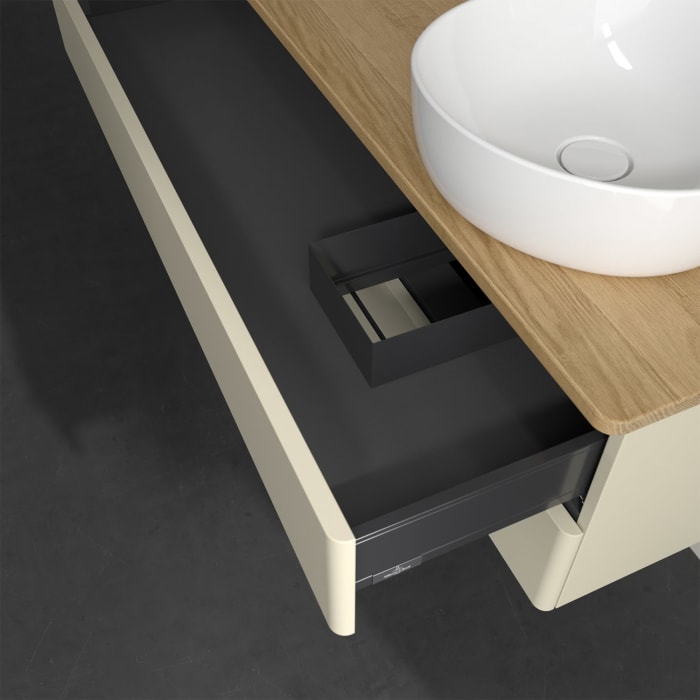 Villeroy & Boch Antao Waschbeckenunterschrank, 120 x 19 cm, 2 Auszüge, Fronten ohne Struktur, mit Hahnloch, für Waschtisch rechts