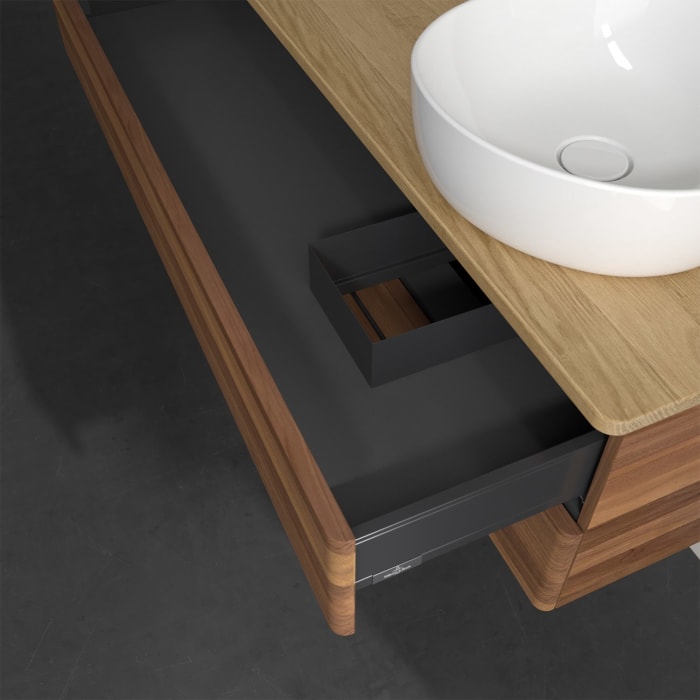 Villeroy & Boch Antao Waschbeckenunterschrank, 120 x 19 cm, 2 Auszüge, Fronten ohne Struktur, mit Hahnloch, für Waschtisch rechts