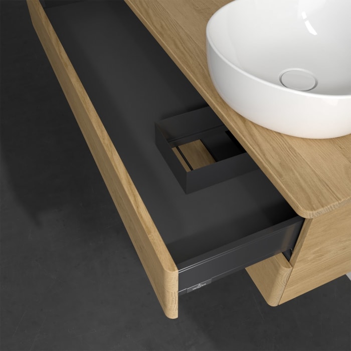 Villeroy & Boch Antao Waschbeckenunterschrank, 120 x 19 cm, 2 Auszüge, Fronten ohne Struktur, mit Hahnloch, für Waschtisch rechts