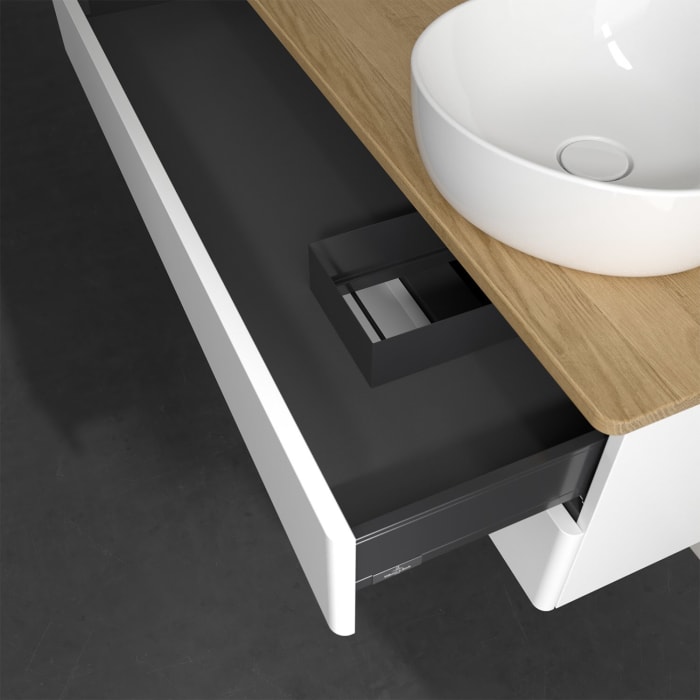 Villeroy & Boch Antao Waschbeckenunterschrank, 120 x 19 cm, 2 Auszüge, Fronten ohne Struktur, mit Hahnloch, für Waschtisch rechts