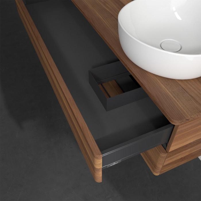 Villeroy & Boch Antao Waschbeckenunterschrank, 120 x 19 cm, 2 Auszüge, Fronten ohne Struktur, mit Hahnloch, für Waschtisch rechts