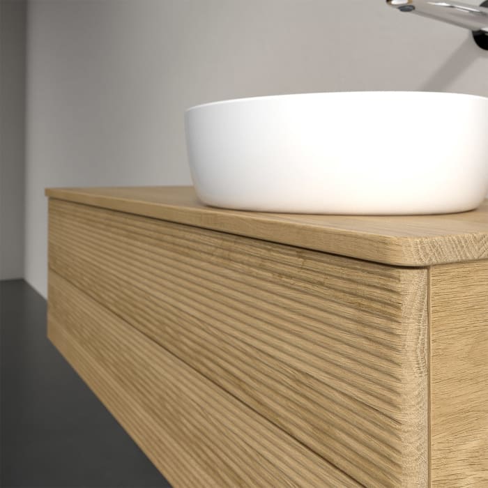 Villeroy & Boch Antao Waschbeckenunterschrank, 120 x 19 cm, 2 Auszüge, Fronten mit Struktur, ohne Hahnloch, für Waschtisch rechts