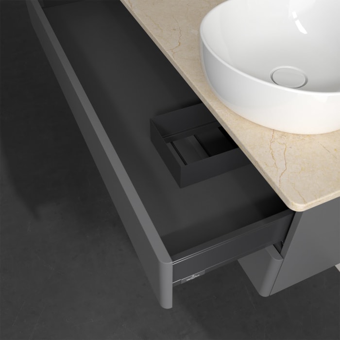 Villeroy & Boch Antao Waschbeckenunterschrank, 120 x 19 cm, 2 Auszüge, Fronten ohne Struktur, mit Hahnloch, für Waschtisch rechts