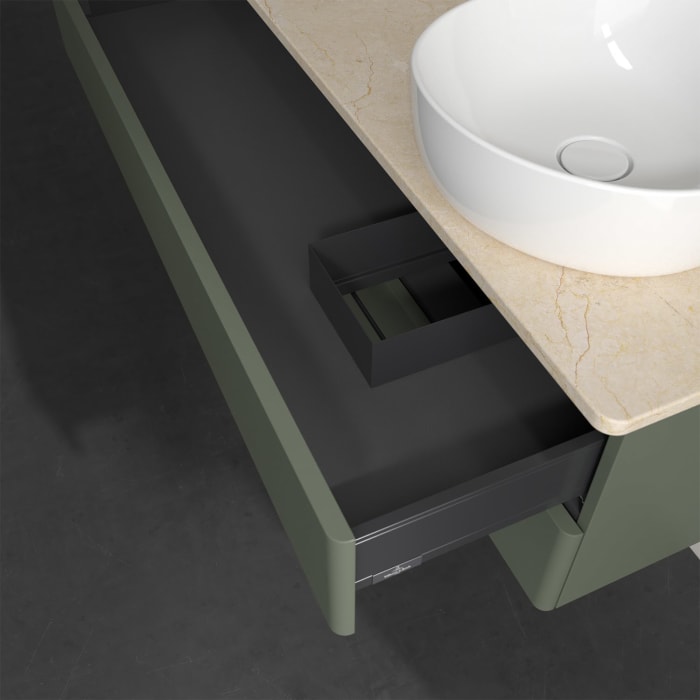 Villeroy & Boch Antao Waschbeckenunterschrank, 120 x 19 cm, 2 Auszüge, Fronten ohne Struktur, mit Hahnloch, für Waschtisch rechts