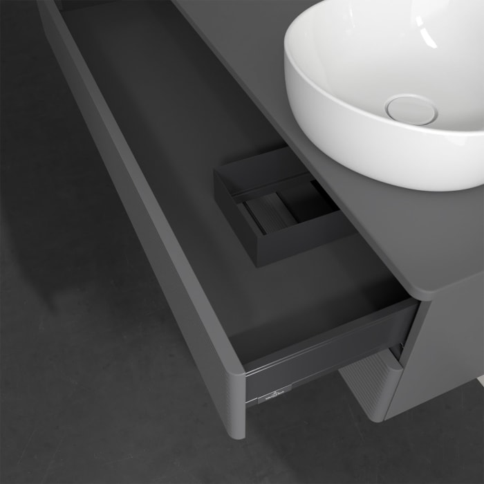 Villeroy & Boch Antao Waschbeckenunterschrank, 120 x 19 cm, 2 Auszüge, Fronten mit Struktur, ohne Hahnloch, für Waschtisch rechts