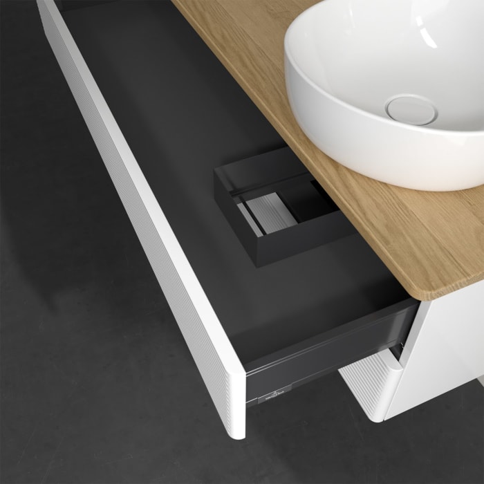 Villeroy & Boch Antao Waschbeckenunterschrank, 120 x 19 cm, 2 Auszüge, Fronten mit Struktur, ohne Hahnloch, für Waschtisch rechts