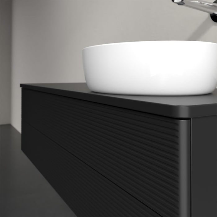 Villeroy & Boch Antao Waschbeckenunterschrank, 120 x 19 cm, 2 Auszüge, Fronten mit Struktur, mit Hahnloch, für Waschtisch rechts