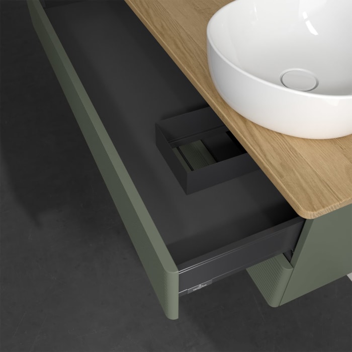 Villeroy & Boch Antao Waschbeckenunterschrank, 120 x 19 cm, 2 Auszüge, Fronten mit Struktur, ohne Hahnloch, für Waschtisch rechts