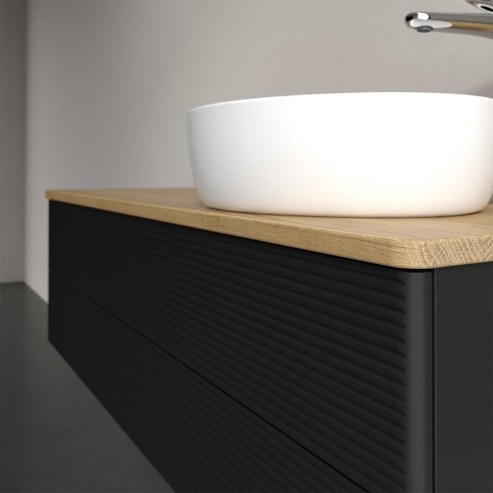 Villeroy & Boch Antao Waschbeckenunterschrank, 120 x 19 cm, 2 Auszüge, Fronten mit Struktur, mit Hahnloch, für Waschtisch rechts