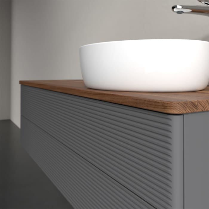 Villeroy & Boch Antao Waschbeckenunterschrank, 120 x 19 cm, 2 Auszüge, Fronten mit Struktur, mit Hahnloch, für Waschtisch rechts