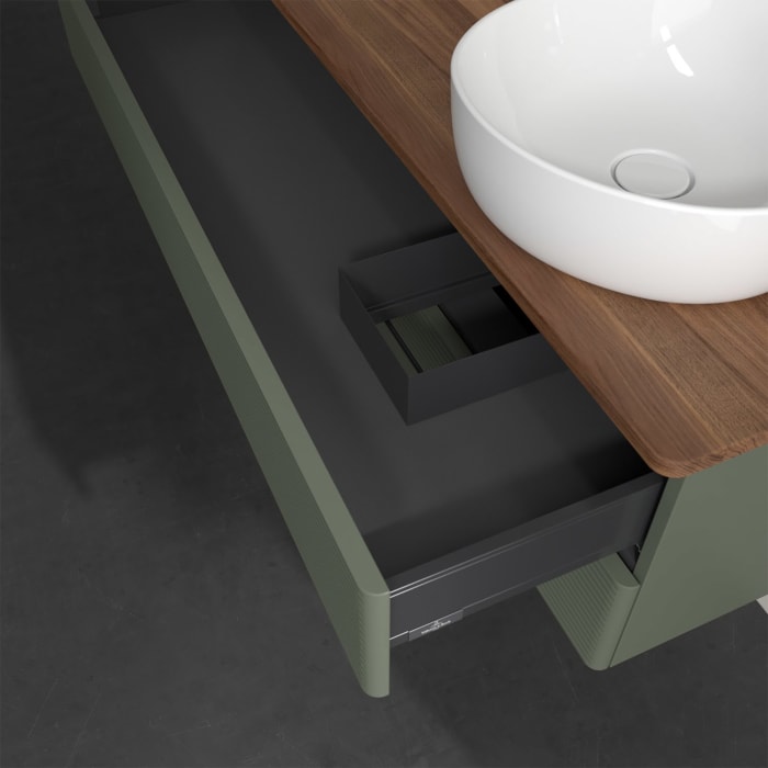 Villeroy & Boch Antao Waschbeckenunterschrank, 120 x 19 cm, 2 Auszüge, Fronten mit Struktur, ohne Hahnloch, für Waschtisch rechts