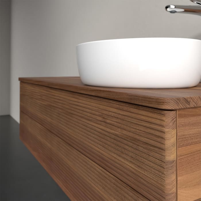 Villeroy & Boch Antao Waschbeckenunterschrank, 120 x 19 cm, 2 Auszüge, Fronten mit Struktur, mit Hahnloch, für Waschtisch rechts