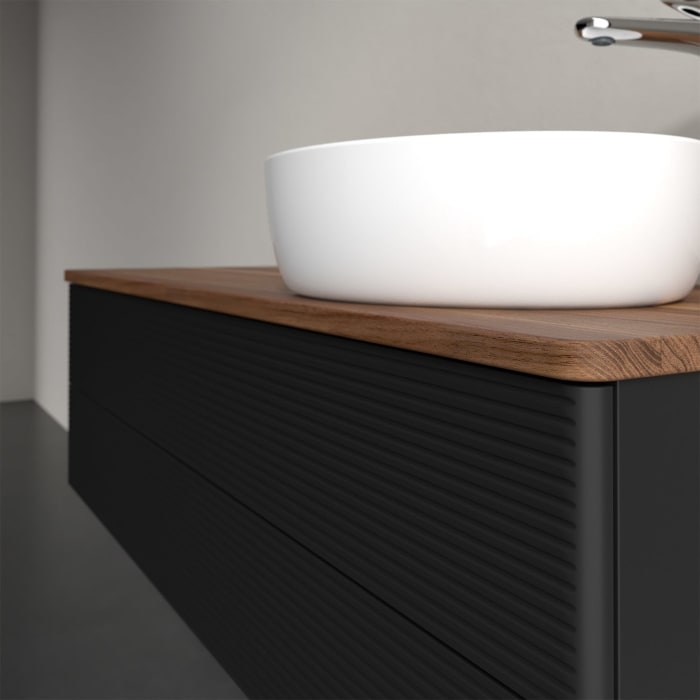 Villeroy & Boch Antao Waschbeckenunterschrank, 120 x 19 cm, 2 Auszüge, Fronten mit Struktur, mit Hahnloch, für Waschtisch rechts