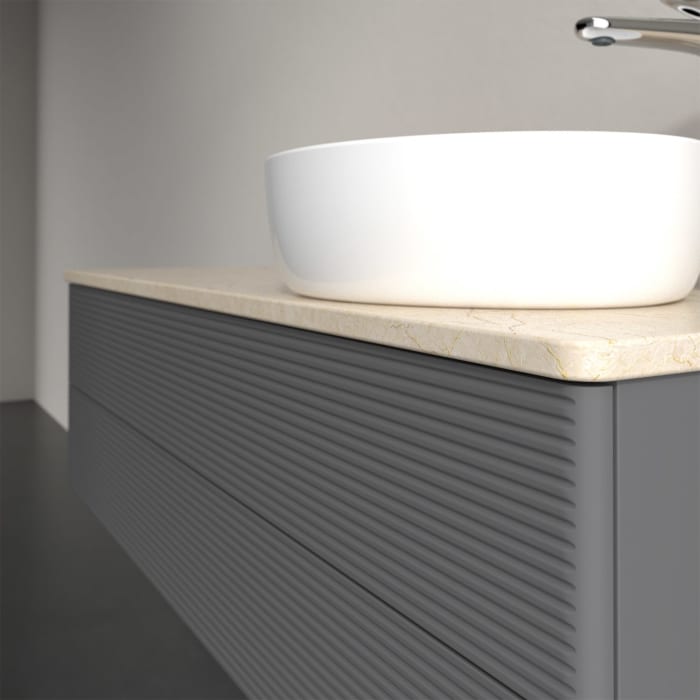 Villeroy & Boch Antao Waschbeckenunterschrank, 120 x 19 cm, 2 Auszüge, Fronten mit Struktur, mit Hahnloch, für Waschtisch rechts