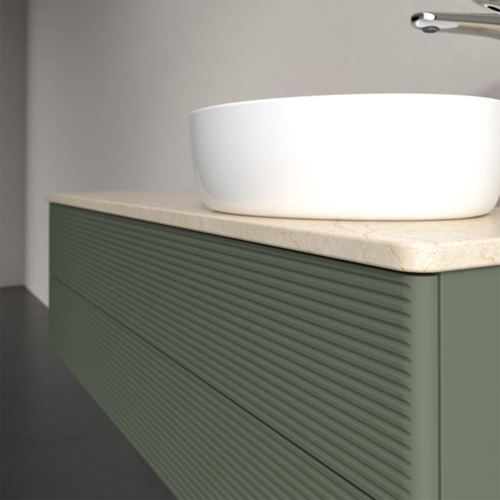 Villeroy & Boch Antao Waschbeckenunterschrank, 120 x 19 cm, 2 Auszüge, Fronten mit Struktur, mit Hahnloch, für Waschtisch rechts