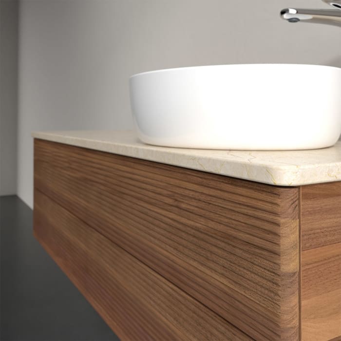 Villeroy & Boch Antao Waschbeckenunterschrank, 120 x 19 cm, 2 Auszüge, Fronten mit Struktur, mit Hahnloch, für Waschtisch rechts