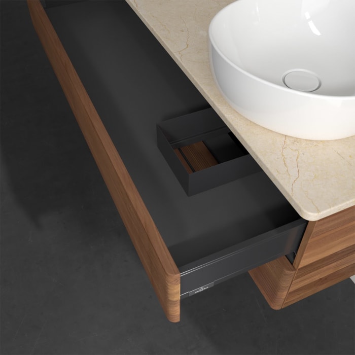 Villeroy & Boch Antao Waschbeckenunterschrank, 120 x 19 cm, 2 Auszüge, Fronten mit Struktur, ohne Hahnloch, für Waschtisch rechts