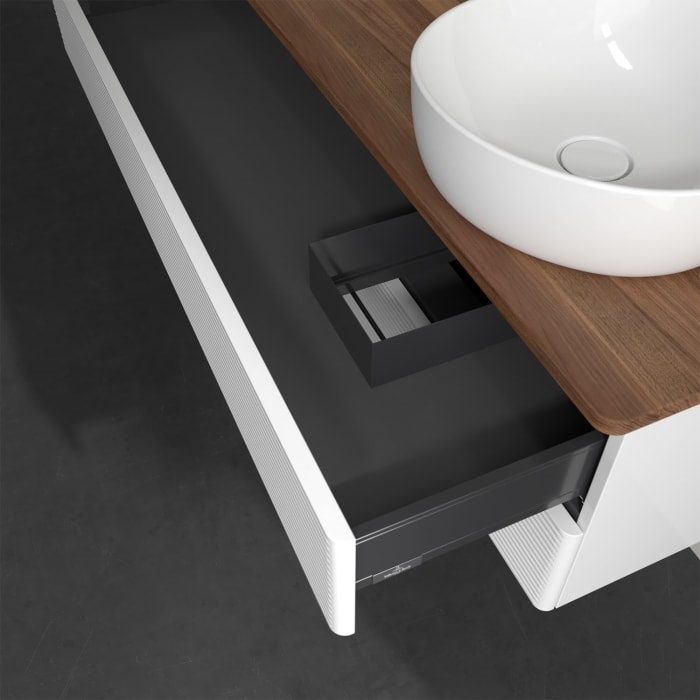 Villeroy & Boch Antao Waschbeckenunterschrank, 120 x 19 cm, 2 Auszüge, Fronten mit Struktur, mit Hahnloch, für Waschtisch rechts