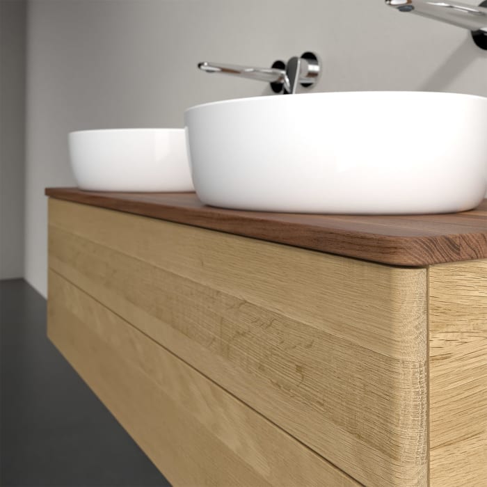 Villeroy & Boch Antao Waschbeckenunterschrank, 120 x 19 cm, 2 Auszüge, Fronten ohne Struktur, ohne Hahnloch, für Waschtisch links und rechts