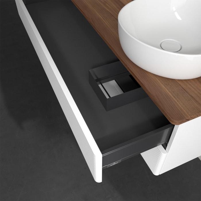 Villeroy & Boch Antao Waschbeckenunterschrank, 120 x 19 cm, 2 Auszüge, Fronten mit Struktur, mit Hahnloch, für Waschtisch rechts