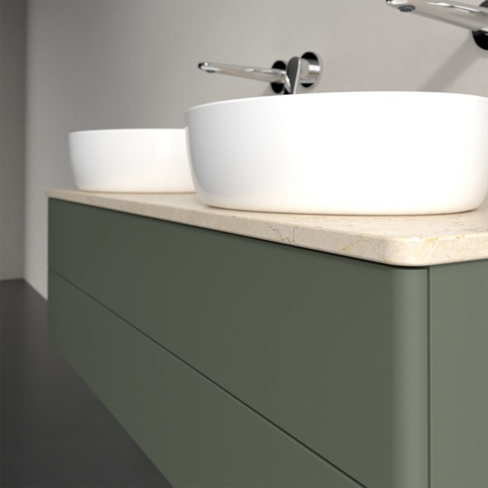 Villeroy & Boch Antao Waschbeckenunterschrank, 120 x 19 cm, 2 Auszüge, Fronten ohne Struktur, ohne Hahnloch, für Waschtisch links und rechts