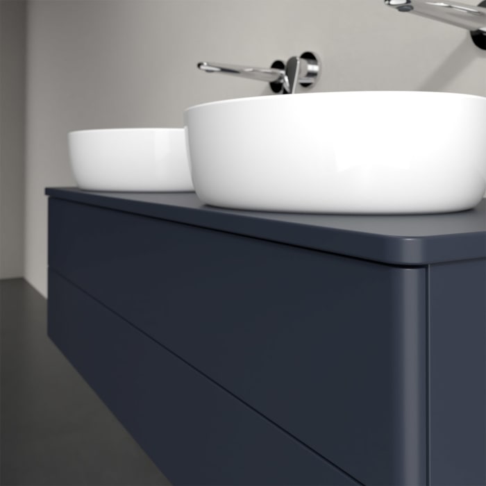 Villeroy & Boch Antao Waschbeckenunterschrank, 120 x 19 cm, 2 Auszüge, Fronten ohne Struktur, mit Hahnloch, für Waschtisch links und rechts