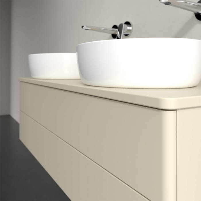 Villeroy & Boch Antao Waschbeckenunterschrank, 120 x 19 cm, 2 Auszüge, Fronten ohne Struktur, mit Hahnloch, für Waschtisch links und rechts