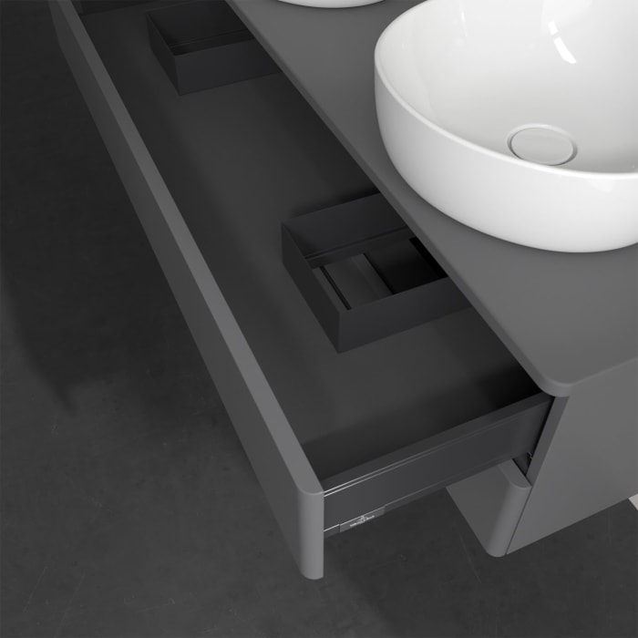 Villeroy & Boch Antao Waschbeckenunterschrank, 120 x 19 cm, 2 Auszüge, Fronten ohne Struktur, ohne Hahnloch, für Waschtisch links und rechts