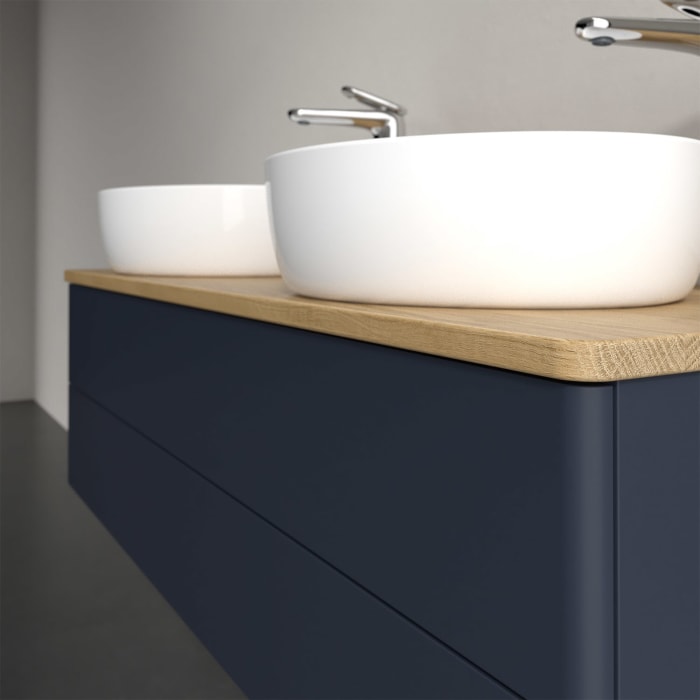 Villeroy & Boch Antao Waschbeckenunterschrank, 120 x 19 cm, 2 Auszüge, Fronten ohne Struktur, mit Hahnloch, für Waschtisch links und rechts