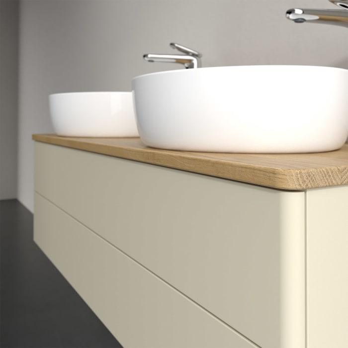 Villeroy & Boch Antao Waschbeckenunterschrank, 120 x 19 cm, 2 Auszüge, Fronten ohne Struktur, mit Hahnloch, für Waschtisch links und rechts