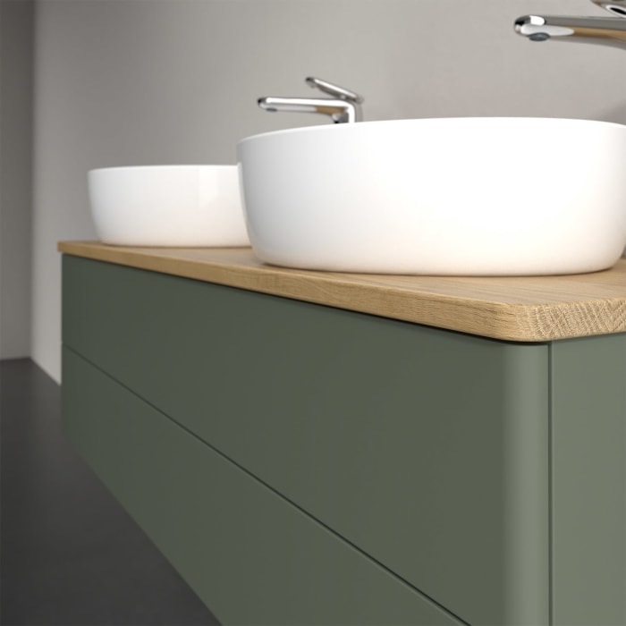 Villeroy & Boch Antao Waschbeckenunterschrank, 120 x 19 cm, 2 Auszüge, Fronten ohne Struktur, mit Hahnloch, für Waschtisch links und rechts