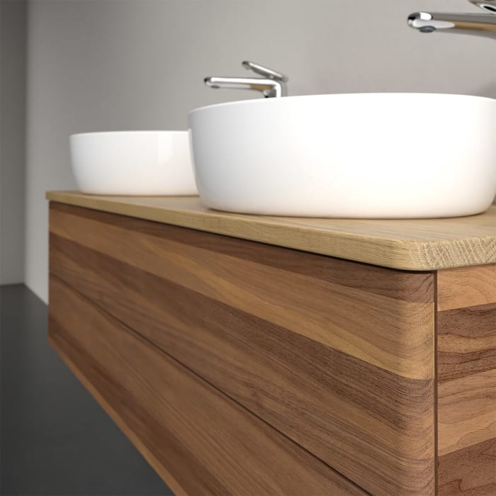 Villeroy & Boch Antao Waschbeckenunterschrank, 120 x 19 cm, 2 Auszüge, Fronten ohne Struktur, mit Hahnloch, für Waschtisch links und rechts