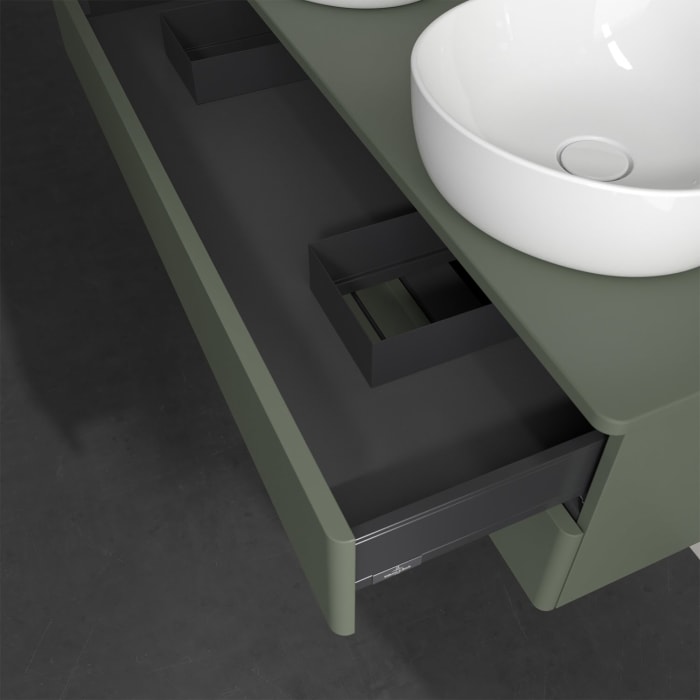 Villeroy & Boch Antao Waschbeckenunterschrank, 120 x 19 cm, 2 Auszüge, Fronten ohne Struktur, ohne Hahnloch, für Waschtisch links und rechts