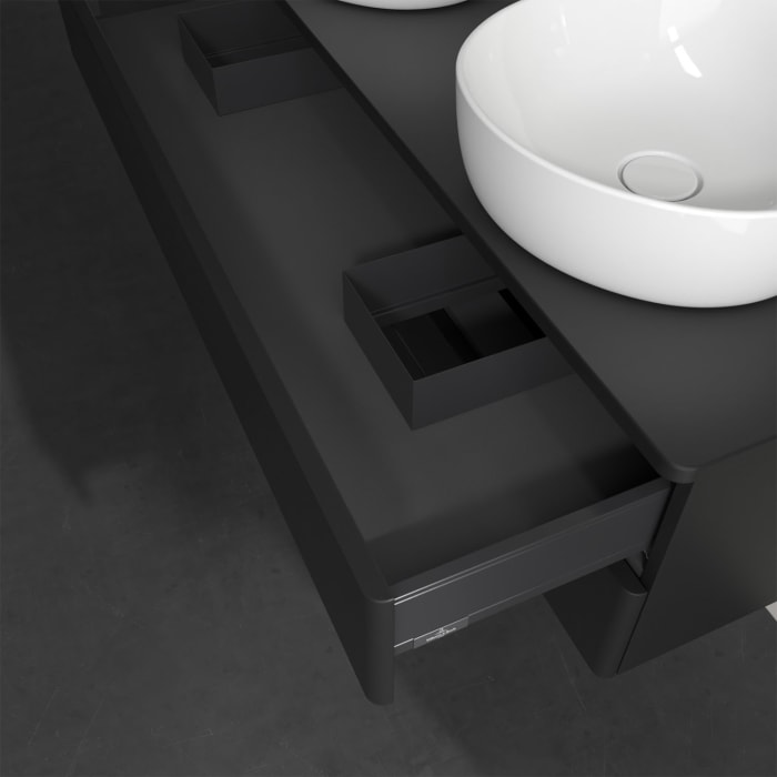 Villeroy & Boch Antao Waschbeckenunterschrank, 120 x 19 cm, 2 Auszüge, Fronten ohne Struktur, ohne Hahnloch, für Waschtisch links und rechts