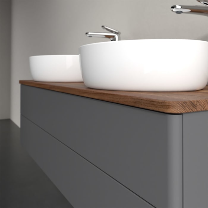 Villeroy & Boch Antao Waschbeckenunterschrank, 120 x 19 cm, 2 Auszüge, Fronten ohne Struktur, mit Hahnloch, für Waschtisch links und rechts