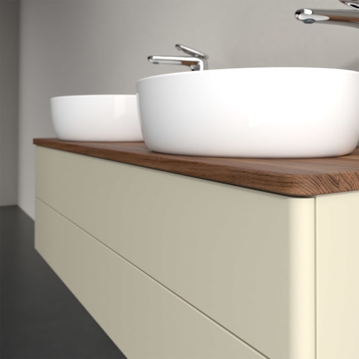 Villeroy & Boch Antao Waschbeckenunterschrank, 120 x 19 cm, 2 Auszüge, Fronten ohne Struktur, mit Hahnloch, für Waschtisch links und rechts