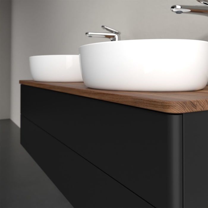 Villeroy & Boch Antao Waschbeckenunterschrank, 120 x 19 cm, 2 Auszüge, Fronten ohne Struktur, mit Hahnloch, für Waschtisch links und rechts