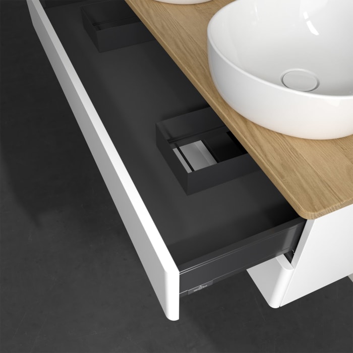 Villeroy & Boch Antao Waschbeckenunterschrank, 120 x 19 cm, 2 Auszüge, Fronten ohne Struktur, ohne Hahnloch, für Waschtisch links und rechts