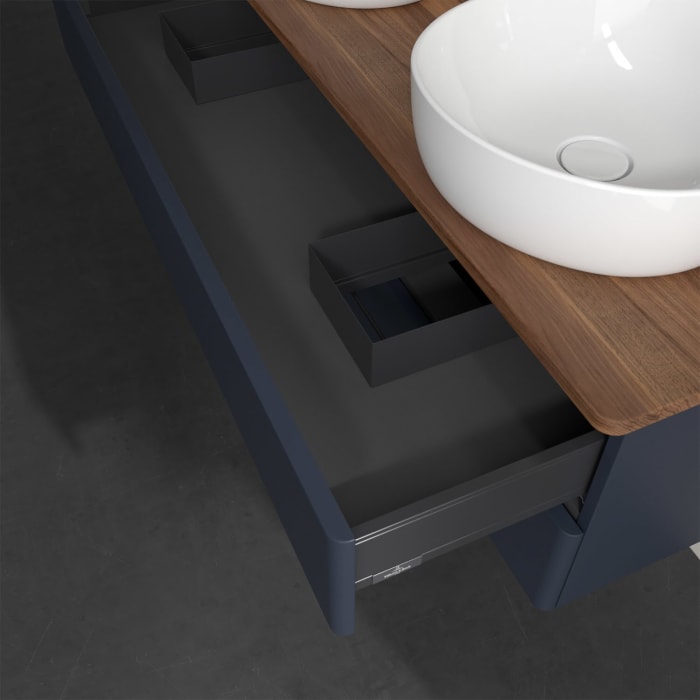 Villeroy & Boch Antao Waschbeckenunterschrank, 120 x 19 cm, 2 Auszüge, Fronten ohne Struktur, ohne Hahnloch, für Waschtisch links und rechts