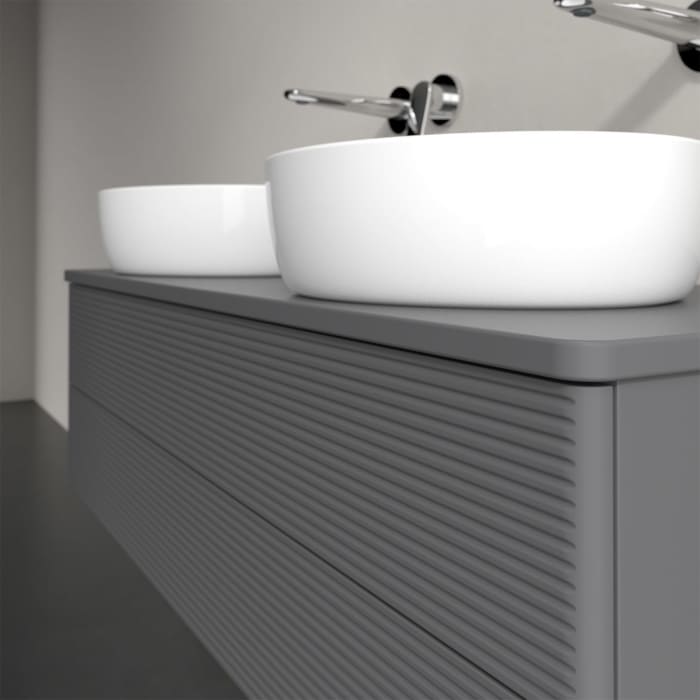 Villeroy & Boch Antao Waschbeckenunterschrank, 120 x 19 cm, 2 Auszüge, Fronten mit Struktur, ohne Hahnloch, für Waschtisch links und rechts