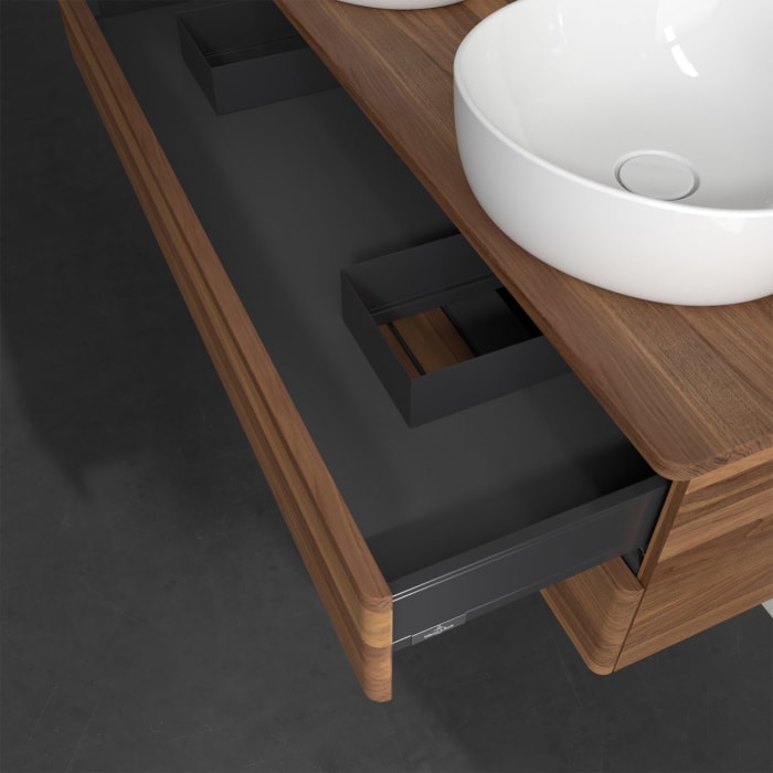 Villeroy & Boch Antao Waschbeckenunterschrank, 120 x 19 cm, 2 Auszüge, Fronten ohne Struktur, ohne Hahnloch, für Waschtisch links und rechts