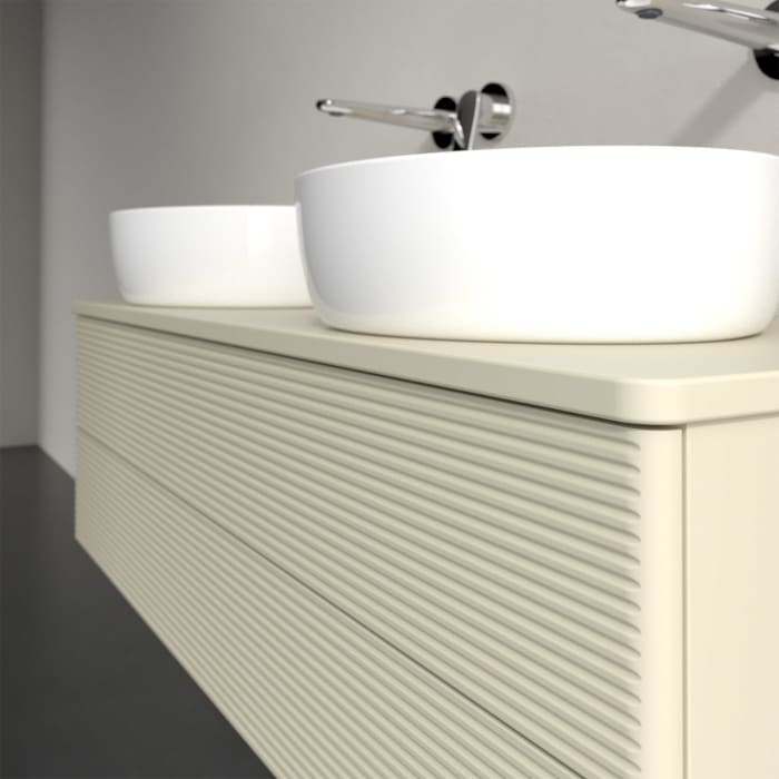 Villeroy & Boch Antao Waschbeckenunterschrank, 120 x 19 cm, 2 Auszüge, Fronten mit Struktur, ohne Hahnloch, für Waschtisch links und rechts