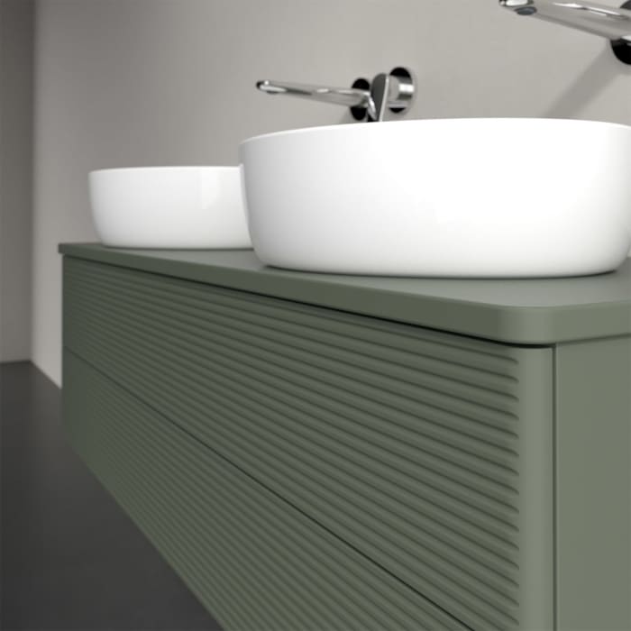 Villeroy & Boch Antao Waschbeckenunterschrank, 120 x 19 cm, 2 Auszüge, Fronten mit Struktur, ohne Hahnloch, für Waschtisch links und rechts