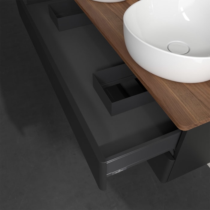 Villeroy & Boch Antao Waschbeckenunterschrank, 120 x 19 cm, 2 Auszüge, Fronten ohne Struktur, ohne Hahnloch, für Waschtisch links und rechts