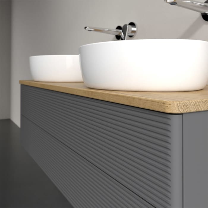 Villeroy & Boch Antao Waschbeckenunterschrank, 120 x 19 cm, 2 Auszüge, Fronten mit Struktur, ohne Hahnloch, für Waschtisch links und rechts